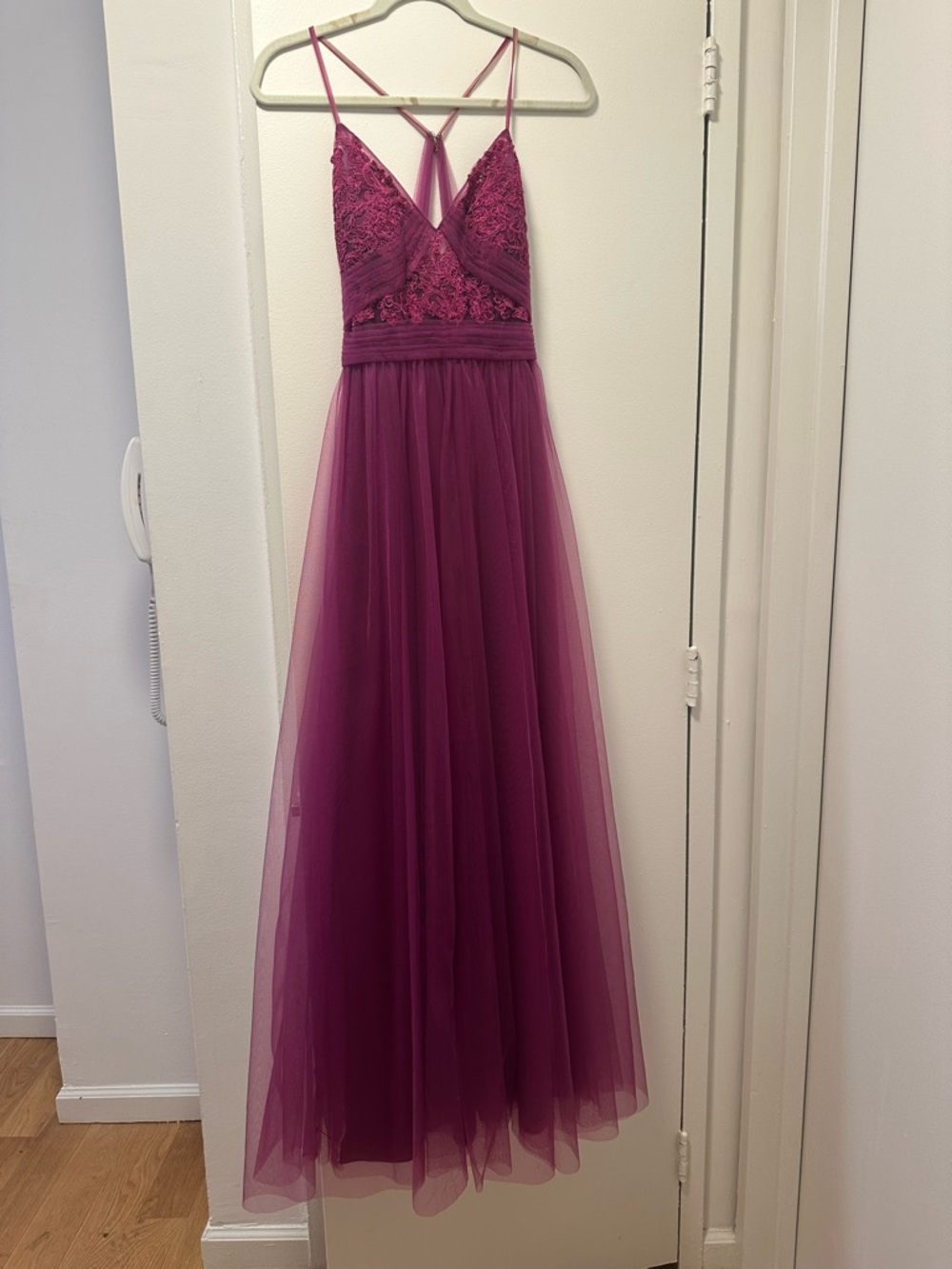 Azazie Deep Berry Lace and Tulle Maxi Dress